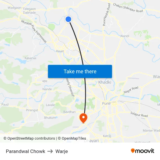 Parandwal Chowk to Warje map