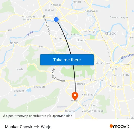 Mankar Chowk to Warje map