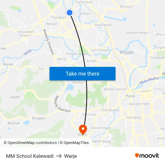 MM School Kalewadi to Warje map