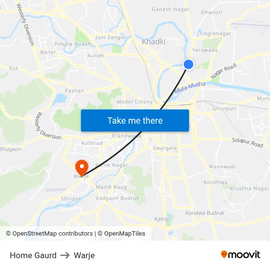 Home Gaurd to Warje map