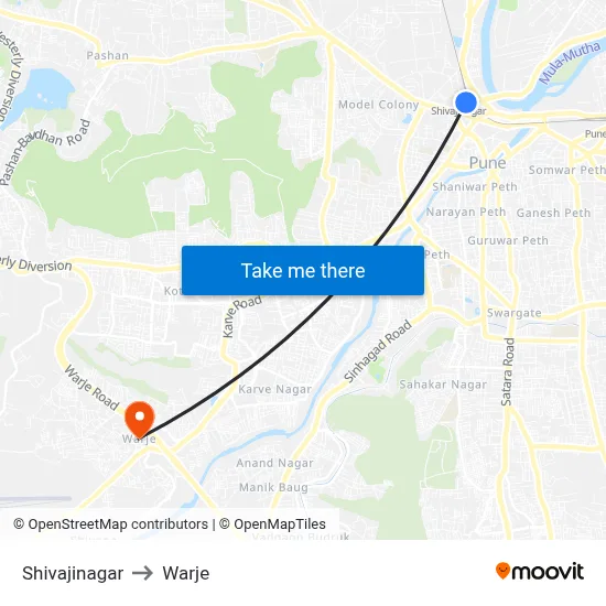 Shivajinagar to Warje map