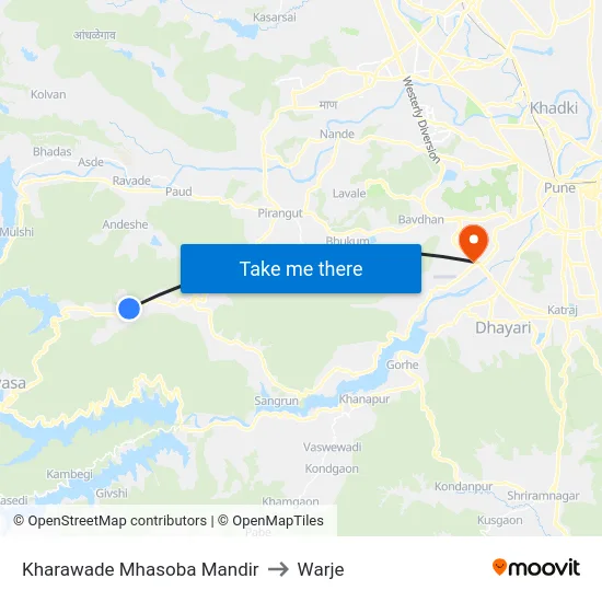 Kharawade Mhasoba Mandir to Warje map