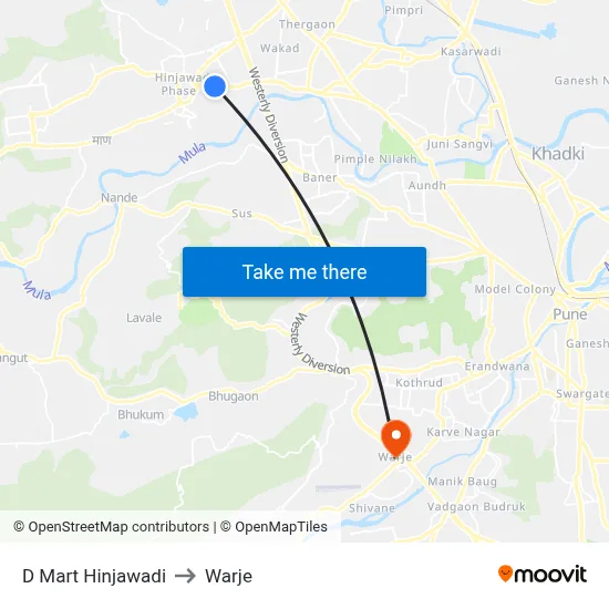 D Mart Hinjawadi to Warje map