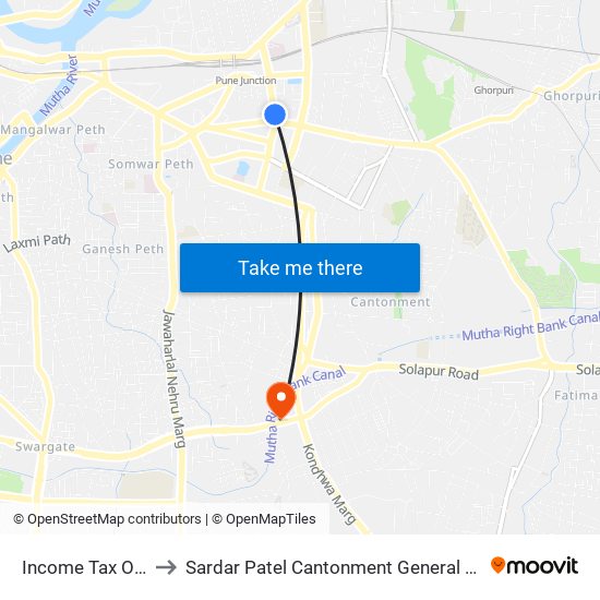 Income Tax Office to Sardar Patel Cantonment General Hospital map