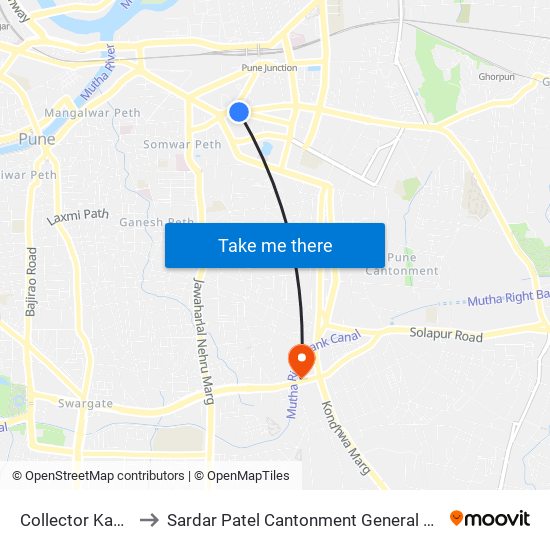 Collector Kacheri to Sardar Patel Cantonment General Hospital map