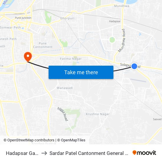 Hadapsar Gadital to Sardar Patel Cantonment General Hospital map