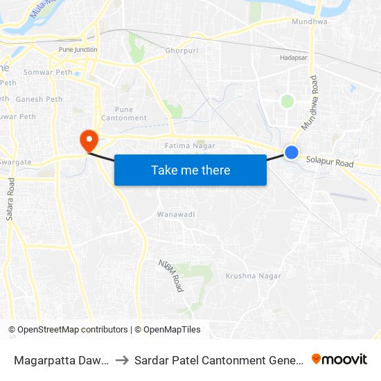 Magarpatta Dawakhana to Sardar Patel Cantonment General Hospital map