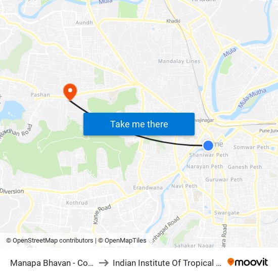 Manapa Bhavan - Congress Bhavan to Indian Institute Of Tropical Meteorology (Iitm) map