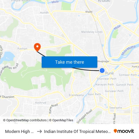 Modern High School to Indian Institute Of Tropical Meteorology (Iitm) map