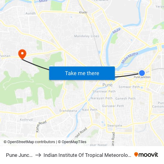 Pune Junction to Indian Institute Of Tropical Meteorology (Iitm) map
