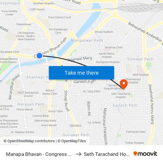 Manapa Bhavan - Congress Bhavan to Seth Tarachand Hospital map