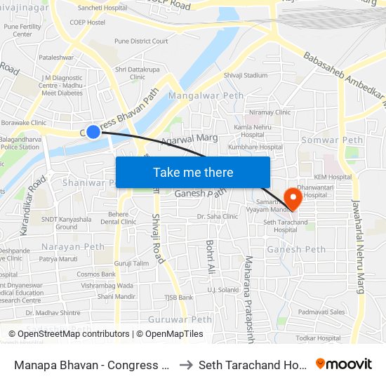 Manapa Congress Bhavan to Seth Tarachand Hospital map