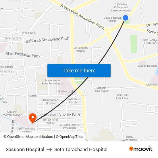 Sassoon Hospital to Seth Tarachand Hospital map