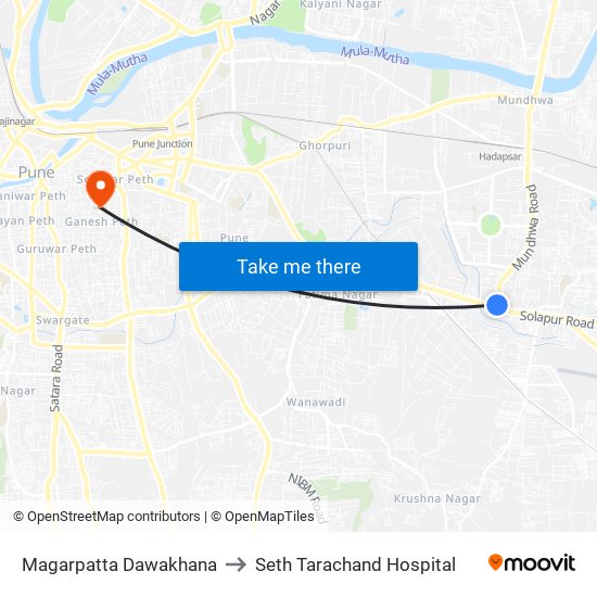 Magarpatta Dawakhana to Seth Tarachand Hospital map