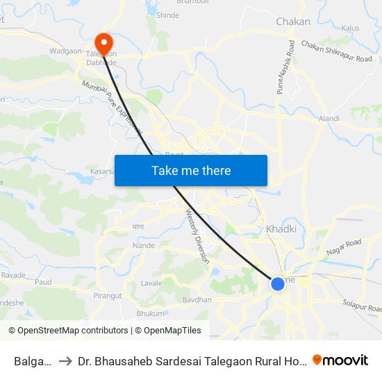 Balgandharva to Dr. Bhausaheb Sardesai Talegaon Rural Hospital And M.I.M.E.R. Medical College map