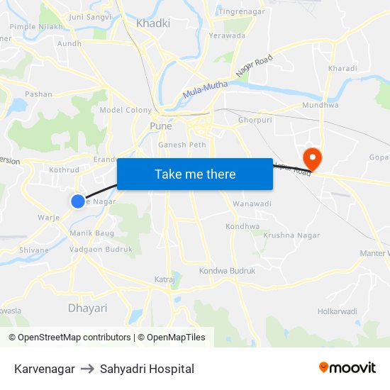 Karvenagar to Sahyadri Hospital map