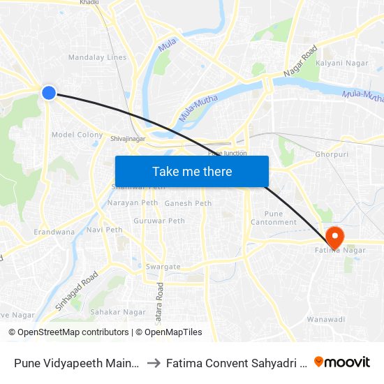 Pune Vidyapeeth Main Gate to Fatima Convent Sahyadri Clinic map
