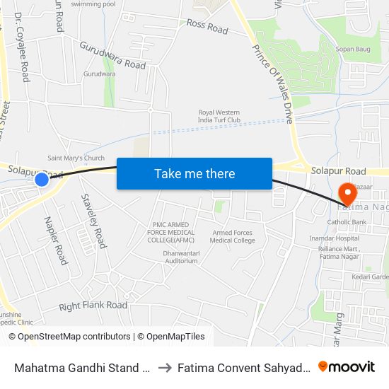 Mahatma Gandhi Stand Pulgate to Fatima Convent Sahyadri Clinic map