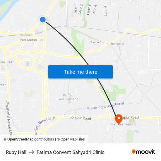 Ruby Hall to Fatima Convent Sahyadri Clinic map