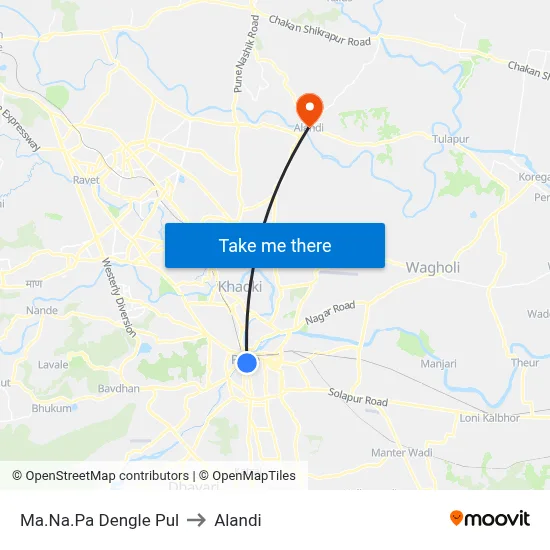Ma.Na.Pa Dengle Pul to Alandi map