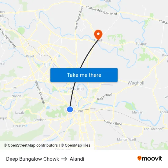 Deep Bungalow Chowk to Alandi map