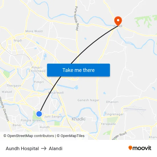 Aundh Hospital to Alandi map