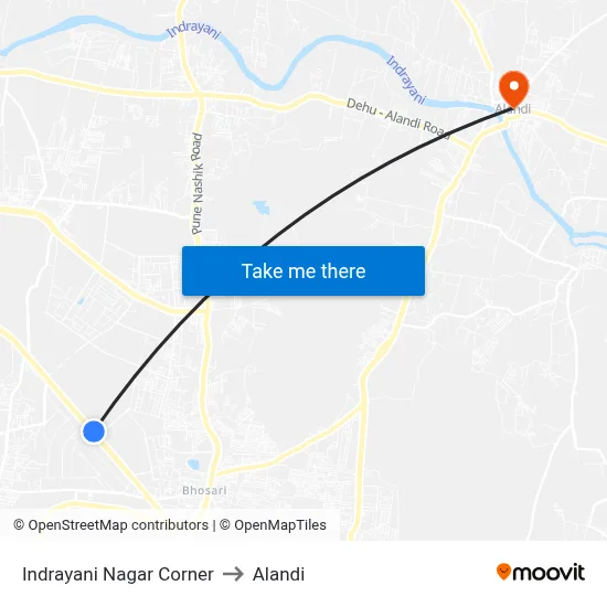 Indrayani Nagar Corner to Alandi map