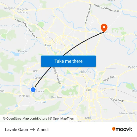 Lavale Gaon to Alandi map