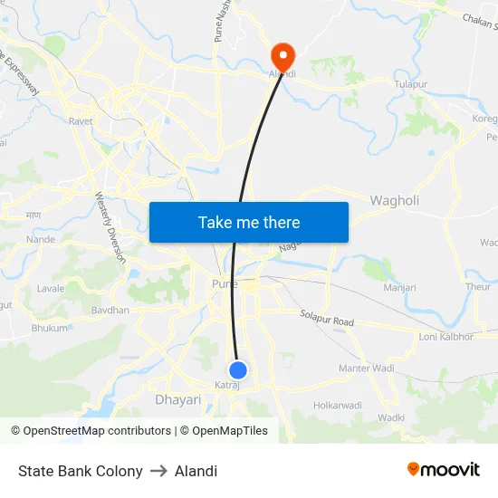State Bank Colony to Alandi map