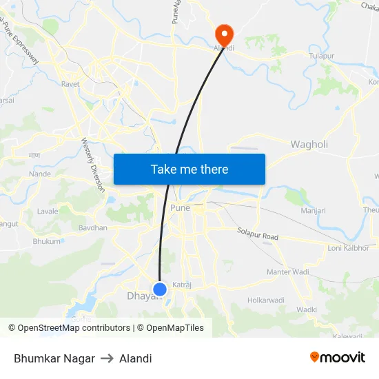 Bhumkar Nagar to Alandi map