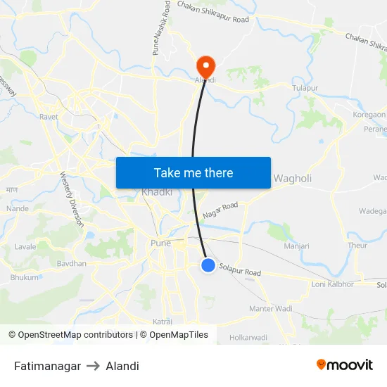 Fatimanagar to Alandi map