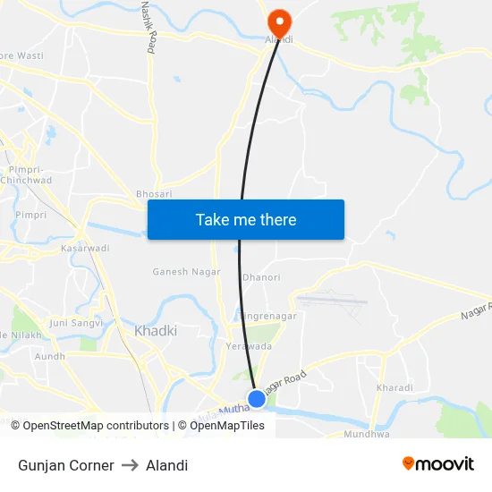 Gunjan Corner to Alandi map