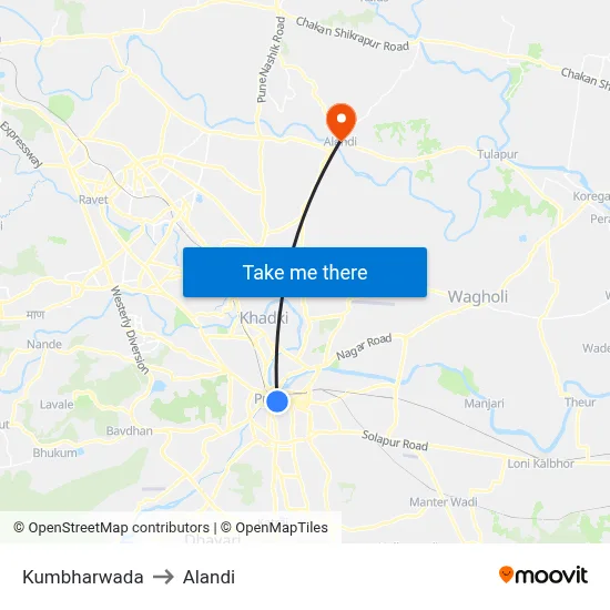 Kumbharwada to Alandi map