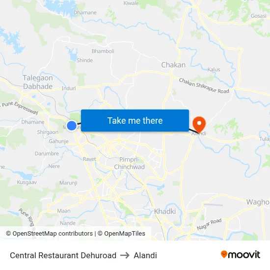 Central Restaurant Dehuroad to Alandi map