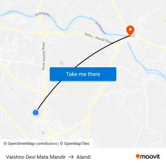 Vaishno Devi Mata Mandir to Alandi map