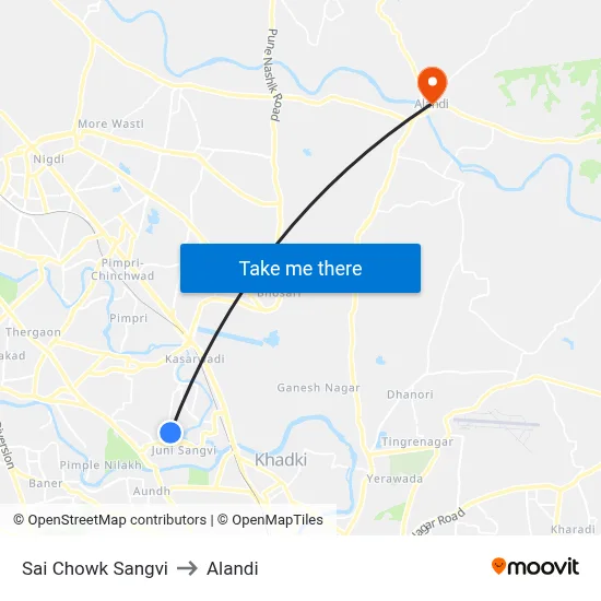 Sai Chowk Sangvi to Alandi map