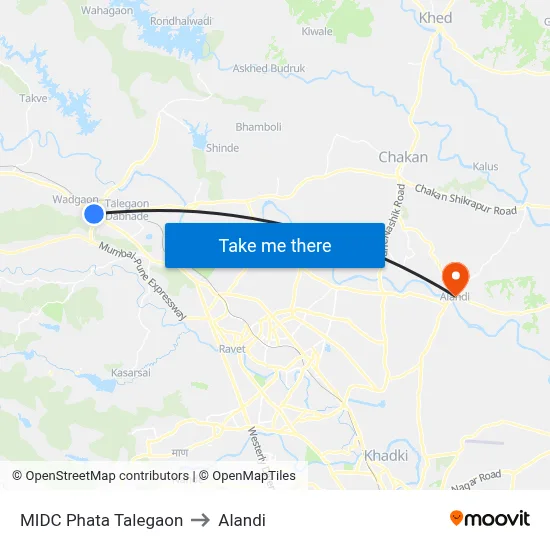 MIDC Phata Talegaon to Alandi map