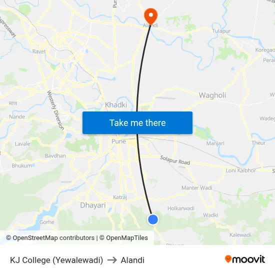KJ College (Yewalewadi) to Alandi map