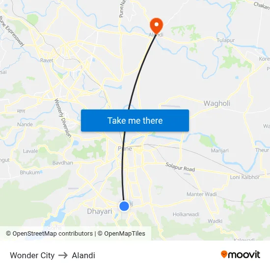Wonder City to Alandi map