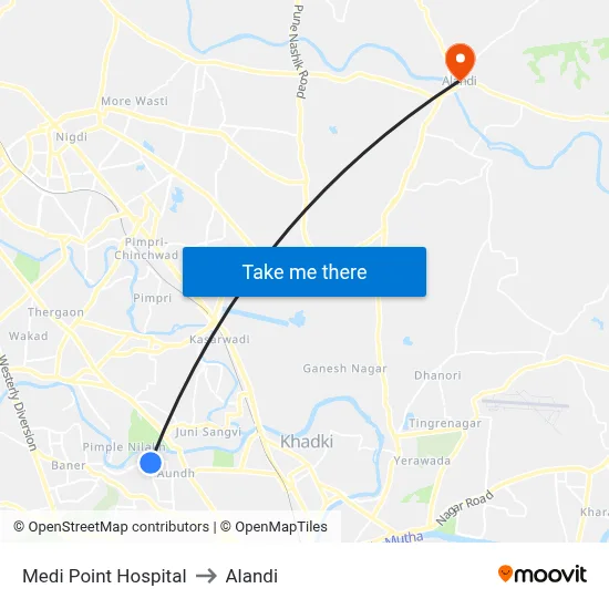 Medi Point Hospital to Alandi map