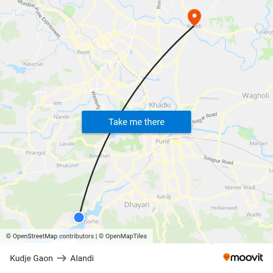 Kudje Gaon to Alandi map