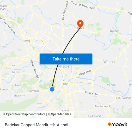 Bedekar Ganpati Mandir to Alandi map