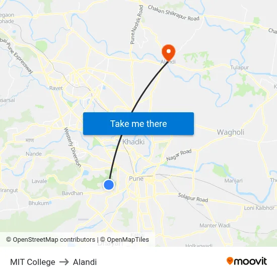 MIT College to Alandi map