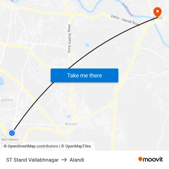 ST Stand Vallabhnagar to Alandi map
