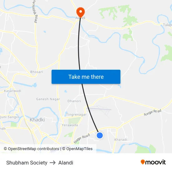 Shubham Society to Alandi map