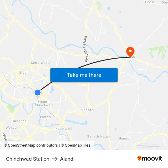 Chinchwad Station to Alandi map