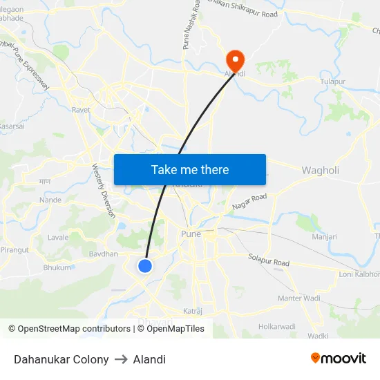 Dahanukar Colony to Alandi map
