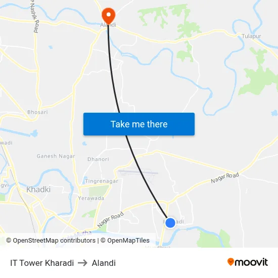 IT Tower Kharadi to Alandi map