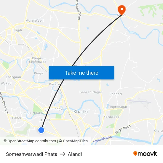 Someshwarwadi Phata to Alandi map
