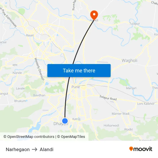 Narhegaon to Alandi map